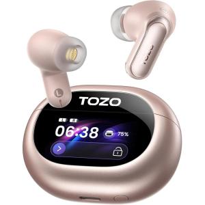 TOZO NC20 Pro Active Noise Cancelling Wireless Earbuds with Smart Touch Screen, LDAC Hi-Res Audio, Stereo Bass, 6 Mics AI Call Ear Buds, 80H Playtime, IPX8 Waterproof, 32 EQ via App, Wireless Charging(Titanium Rose Gold)