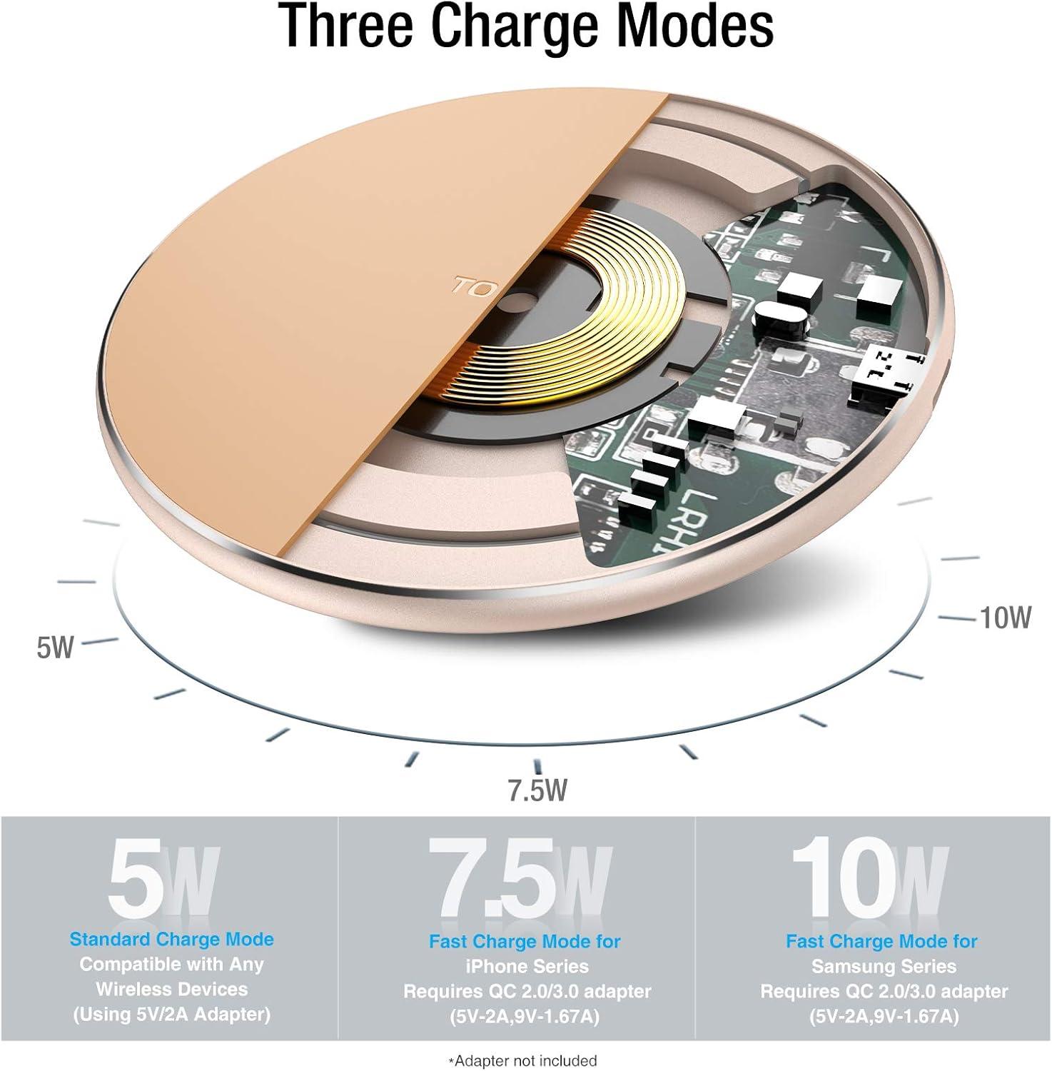 imageTOZO W1 Wireless Charger 10W QiCertified Charging Pad with Aviation Aluminum Computer Numerical Control Technology Compatible with iPhone 1616 Plus16 Pro Max15 14 13 12 and Samsung Galaxy SeriesChampagne