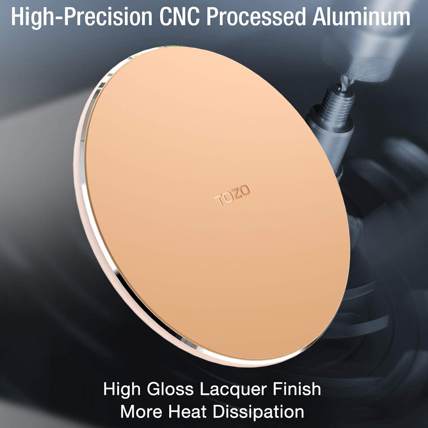 imageTOZO W1 Wireless Charger 10W QiCertified Charging Pad with Aviation Aluminum Computer Numerical Control Technology Compatible with iPhone 1616 Plus16 Pro Max15 14 13 12 and Samsung Galaxy SeriesChampagne