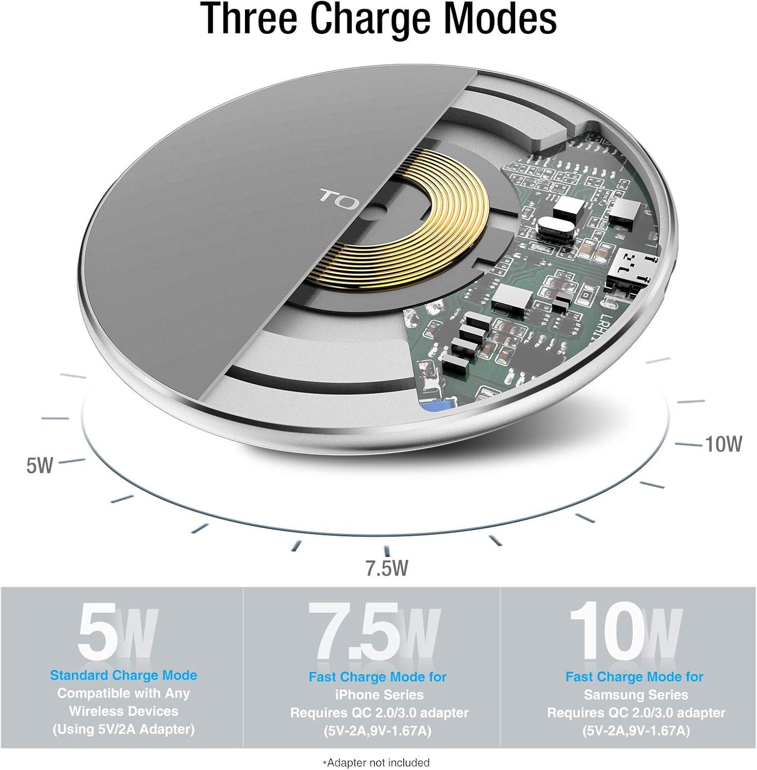 imageTOZO W1 Wireless Charger 10W QiCertified Charging Pad with Aviation Aluminum Computer Numerical Control Technology Compatible with iPhone 1616 Plus16 Pro Max15 14 13 12 and Samsung Galaxy SeriesGray