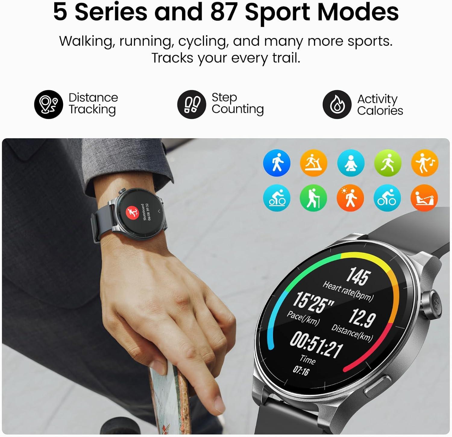 imageTOZO AMOLED S5 Smart Watch AnswerMake Calls 143quot HD Screen for Men Women 100 Sport Modes Fitness Watchs with Sleep Monitor IP68 Waterproof Stainless Steel BandBlack