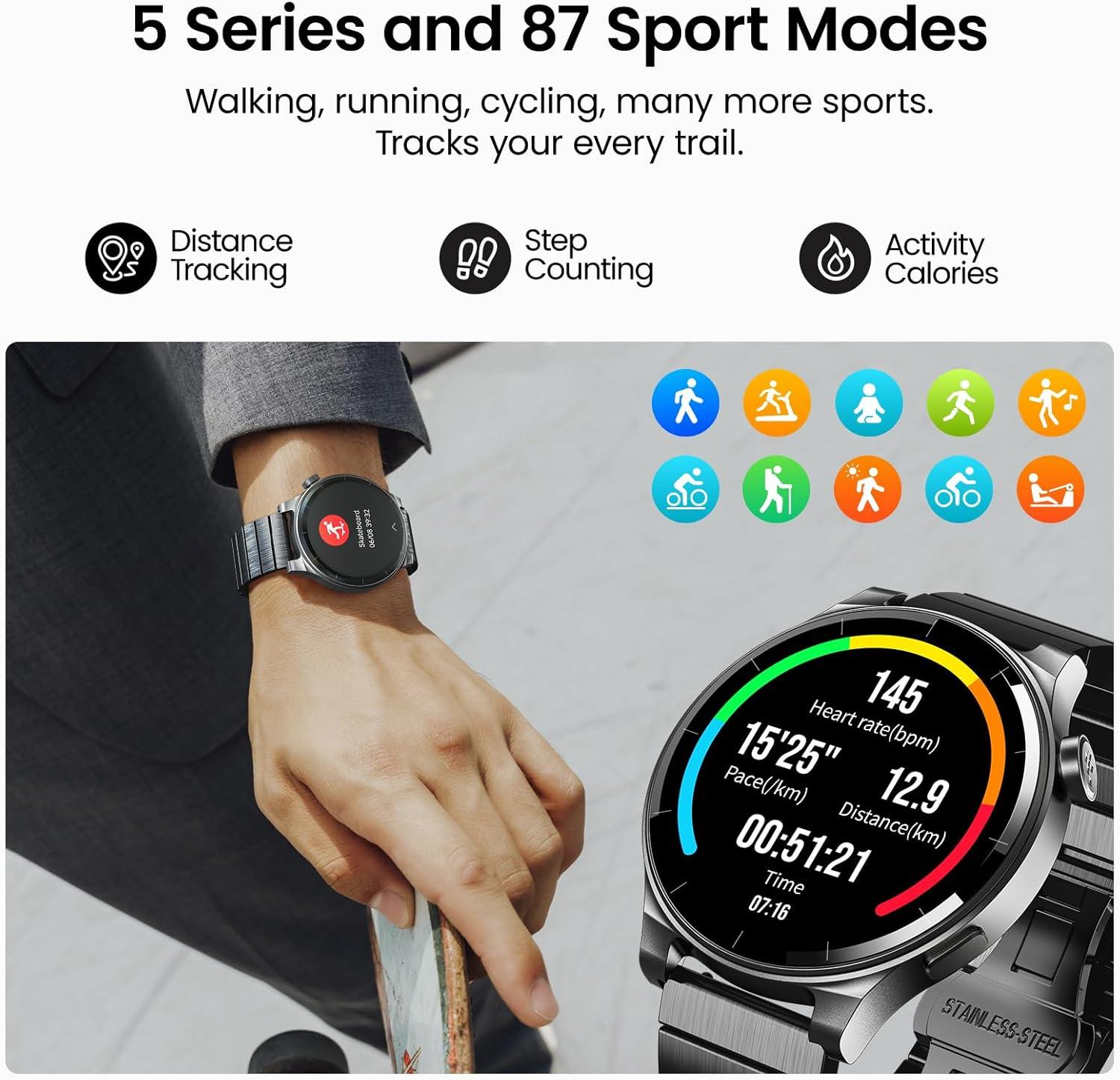 imageTOZO AMOLED S5 Smart Watch AnswerMake Calls 143quot HD Screen for Men Women 100 Sport Modes Fitness Watchs with Sleep Monitor IP68 Waterproof Stainless Steel BandSpace Gray