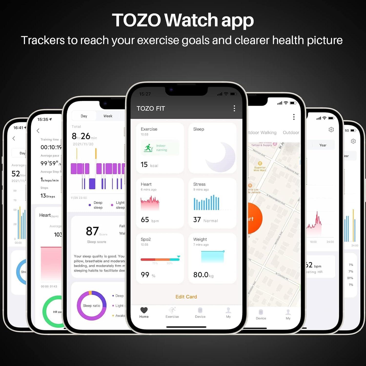 imageTOZO AMOLED S5 Smart Watch AnswerMake Calls 143quot HD Screen for Men Women 100 Sport Modes Fitness Watchs with Sleep Monitor IP68 Waterproof Stainless Steel BandMatter Black