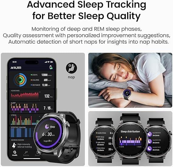 imageTOZO AMOLED S5 Smart Watch AnswerMake Calls 143quot HD Screen for Men Women 100 Sport Modes Fitness Watchs with Sleep Monitor IP68 Waterproof Stainless Steel BandBlack