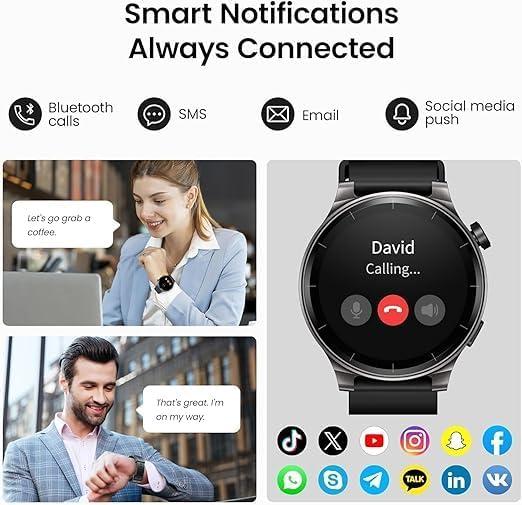 imageTOZO AMOLED S5 Smart Watch AnswerMake Calls 143quot HD Screen for Men Women 100 Sport Modes Fitness Watchs with Sleep Monitor IP68 Waterproof Stainless Steel BandBlack