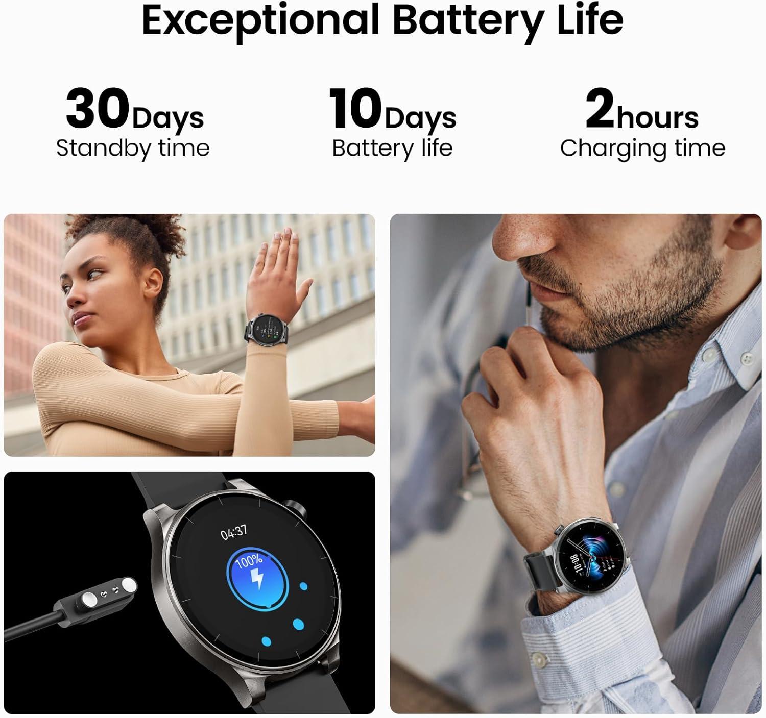 imageTOZO AMOLED S5 Smart Watch AnswerMake Calls 143quot HD Screen for Men Women 100 Sport Modes Fitness Watchs with Sleep Monitor IP68 Waterproof Stainless Steel BandBlack