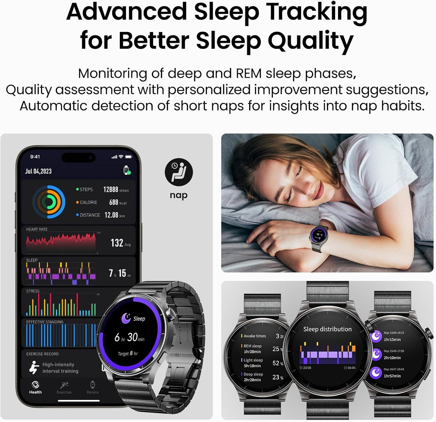imageTOZO AMOLED S5 Smart Watch AnswerMake Calls 143quot HD Screen for Men Women 100 Sport Modes Fitness Watchs with Sleep Monitor IP68 Waterproof Stainless Steel BandSpace Gray