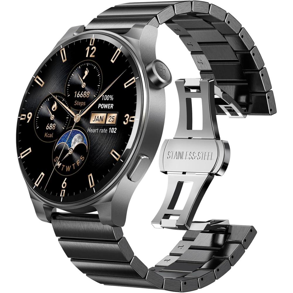 imageTOZO AMOLED S5 Smart Watch AnswerMake Calls 143quot HD Screen for Men Women 100 Sport Modes Fitness Watchs with Sleep Monitor IP68 Waterproof Stainless Steel BandSpace Gray