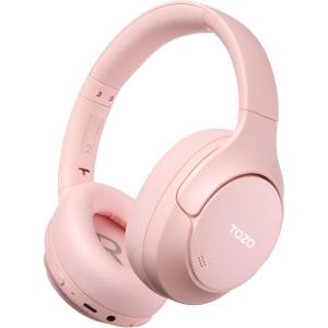 TOZO HT2 Hybrid Active Noise Cancelling Headphones, Wireless Over Ear Bluetooth Headset, 60H Playtime, Hi-Res Audio Custom EQ via App Deep Bass Comfort Fit Ear Cups, for Home Office Travel Blue(Pink)
