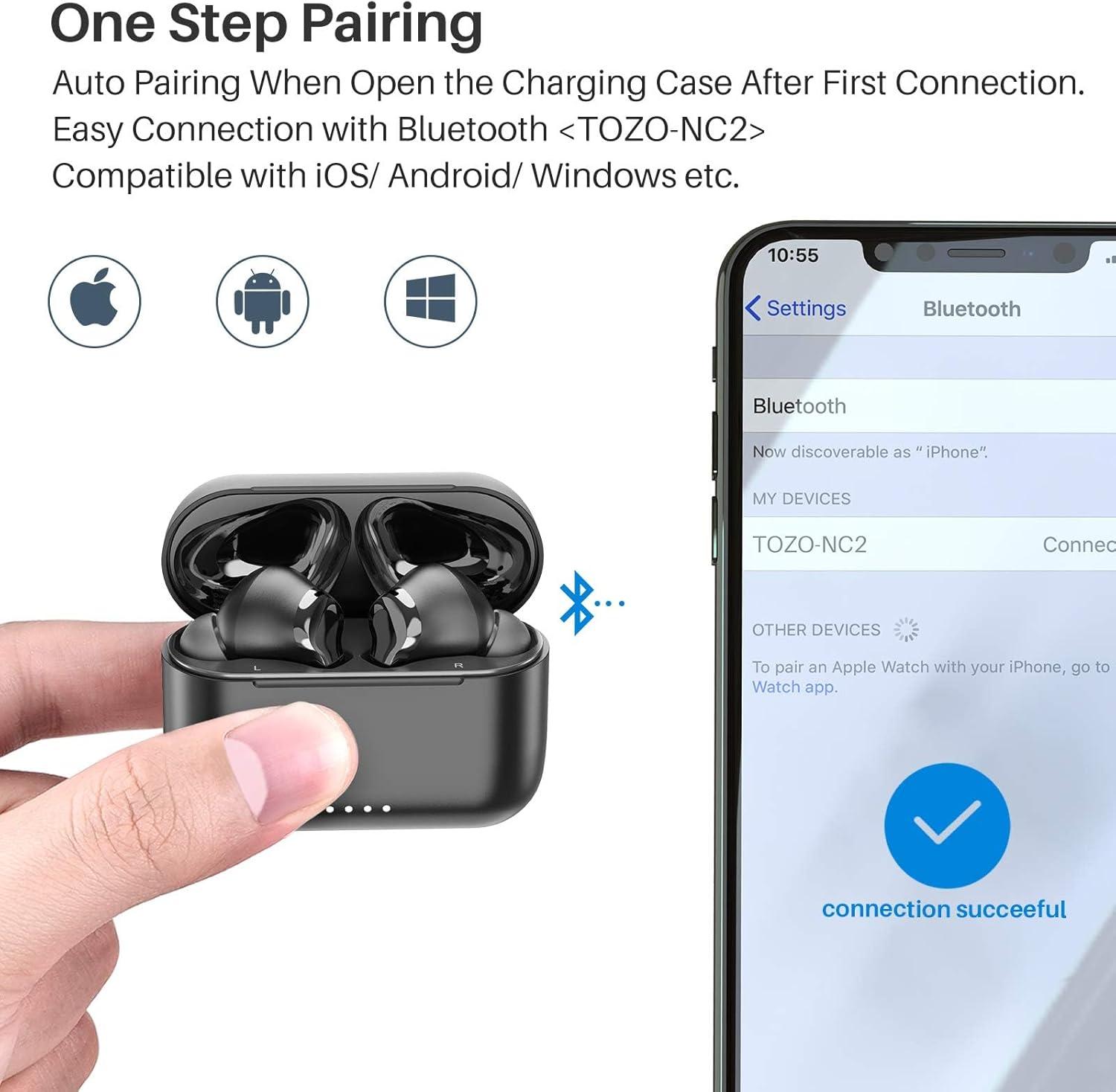 imageTOZO NC2 Hybrid Active Noise Cancelling Wireless Earbuds inEar Detection Headphones IPX6 Waterproof Bluetooth 53 Stereo Earphones Immersive Sound Premium Deep Bass Headset Matte BlackMatte Black