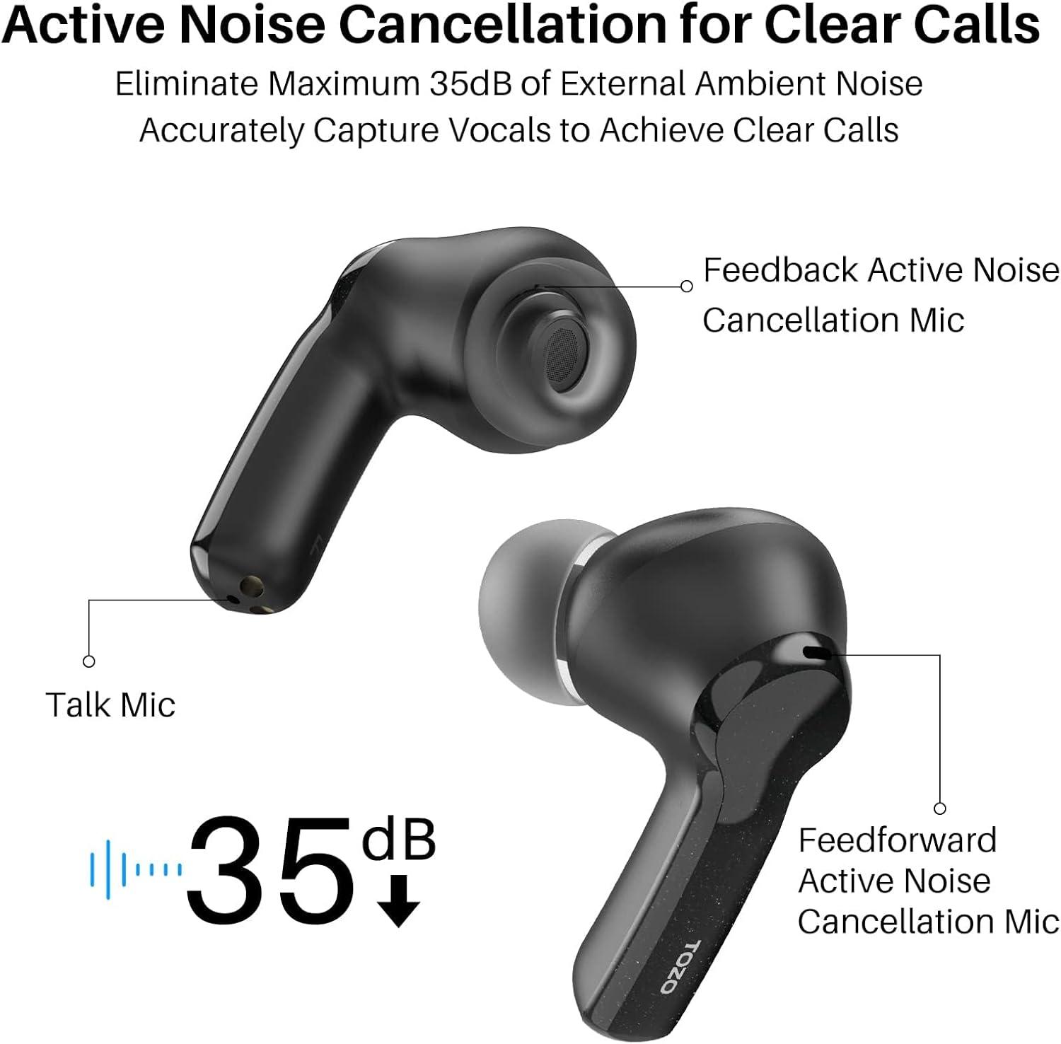 imageTOZO NC2 Hybrid Active Noise Cancelling Wireless Earbuds inEar Detection Headphones IPX6 Waterproof Bluetooth 53 Stereo Earphones Immersive Sound Premium Deep Bass Headset Matte BlackMatte Black