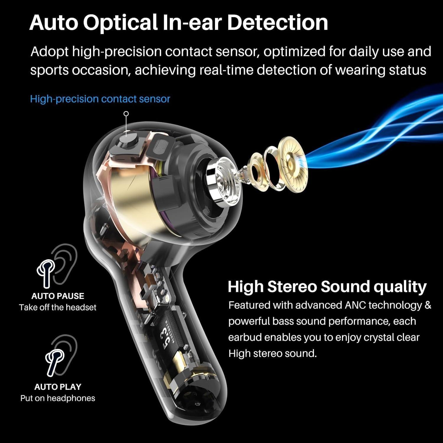 imageTOZO NC2 Hybrid Active Noise Cancelling Wireless Earbuds inEar Detection Headphones IPX6 Waterproof Bluetooth 53 Stereo Earphones Immersive Sound Premium Deep Bass Headset Matte BlackMatte Black