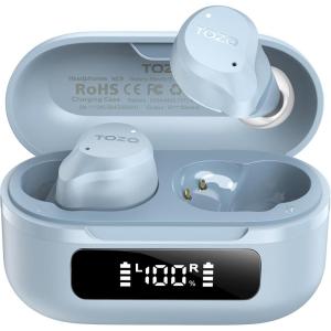 TOZO NC9 Hybrid Active Noise Cancelling Wireless Earbuds, 6 Mics ENC Clear Call, IPX8 Waterproof, in Ear Bluetooth 5.3 Headphones Stereo Bass Ear Buds 59H Playtime with LED Display 32 EQs via APP(Light Blue)