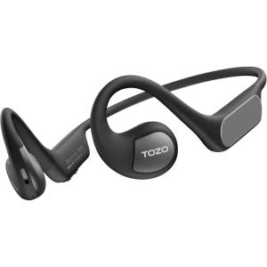 TOZO Upgraded Open Ear Headphones Bluetooth 5.3 Air Conduction Wireless Headphones Sport Earbuds with Premium Sound, 32 EQs via APP, Dual-Mic Call Noise Reduction Earphones with Hair Band for Cycling(Black)