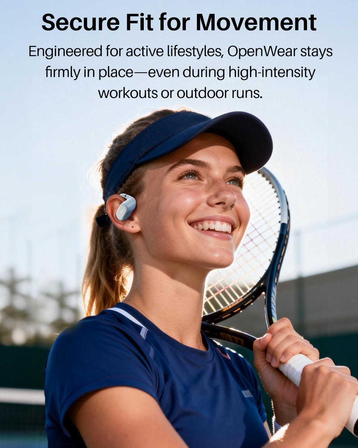 imageTOZO OpenWear Open Ear Headphones Adjustable Ear Hooks Ultra Comfort Punchy Bass Bluetooth Headphones 54 with Smart Digital Display Immersive Audio Earbuds Fast Charging for Running OfficeBlue