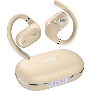 TOZO OpenWear Open Ear Headphones, Adjustable Ear Hooks, Ultra Comfort, Punchy Bass Bluetooth Headphones 5.4 with Smart Digital Display, Immersive Audio Earbuds, Fast Charging for Running, Office(Khaki)