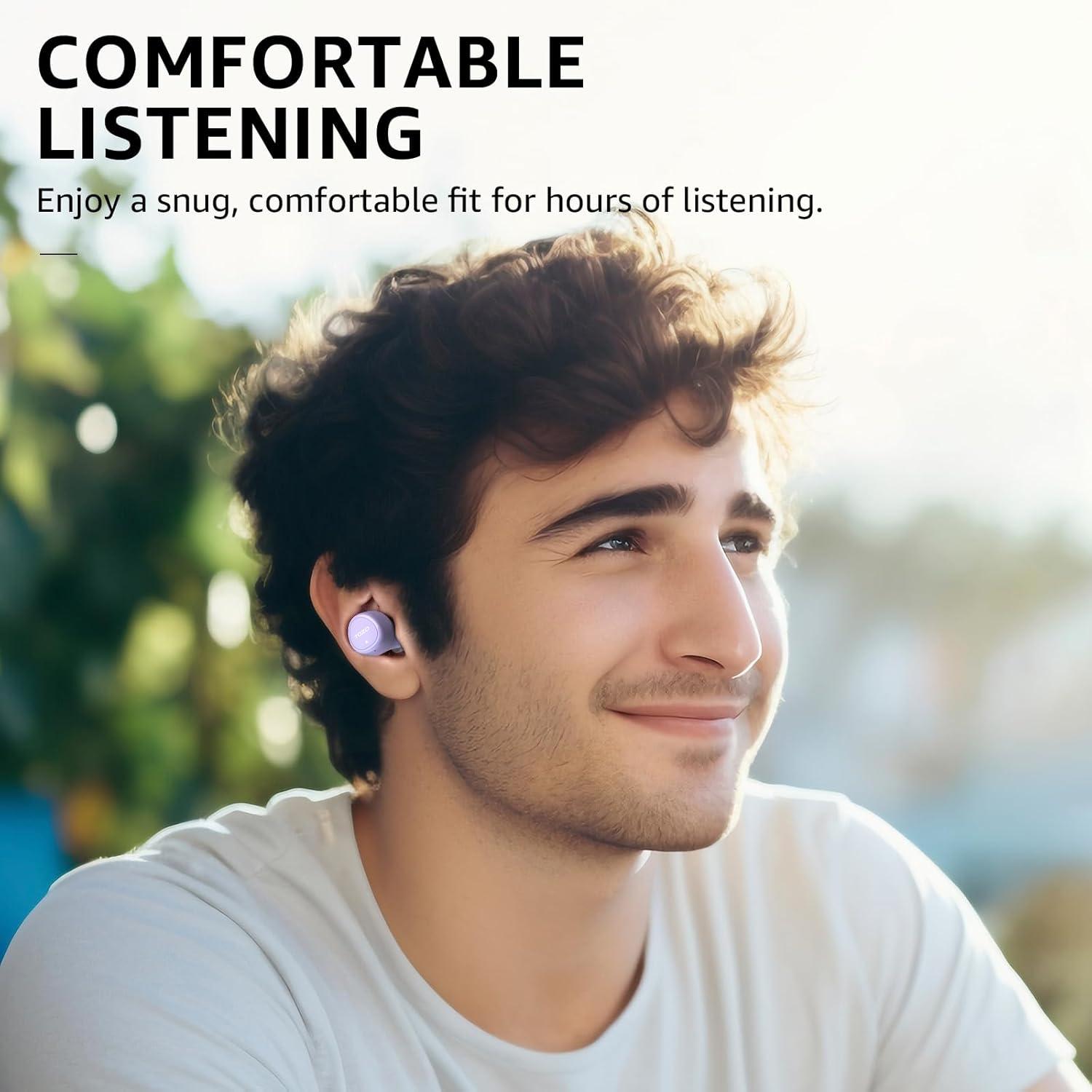 imageTOZO Wireless Earbuds Build in Mic Clear Calls Ergonomic Light Weight Bluetooth 53 in Ear Headphones Waterproof Premium Stereo Sound Ear Buds 30H Playtime with 32 EQs via APPPurple