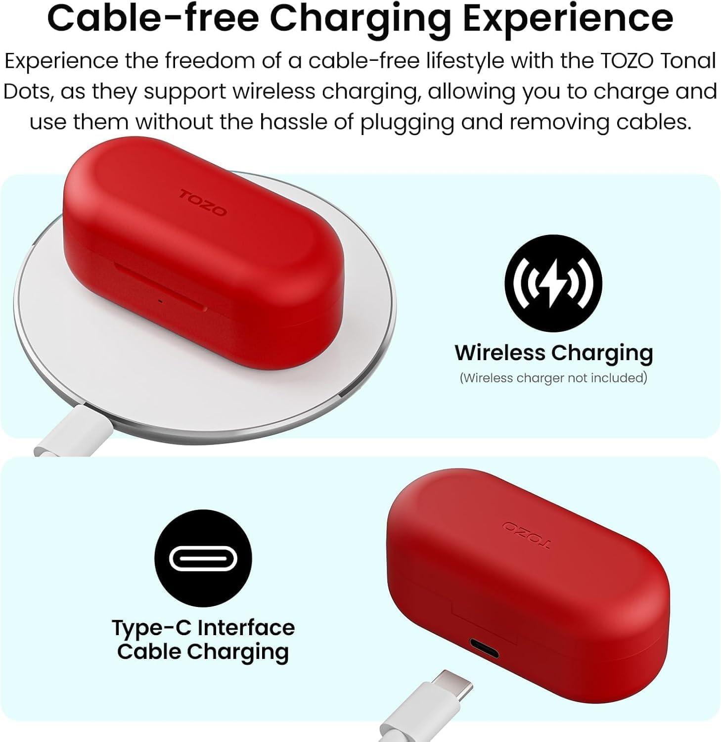 imageTOZO Wireless Earbuds Build in Mic Clear Calls Ergonomic Light Weight Bluetooth 53 in Ear Headphones Waterproof Premium Stereo Sound Ear Buds 30H Playtime with 32 EQs via APPDark Red