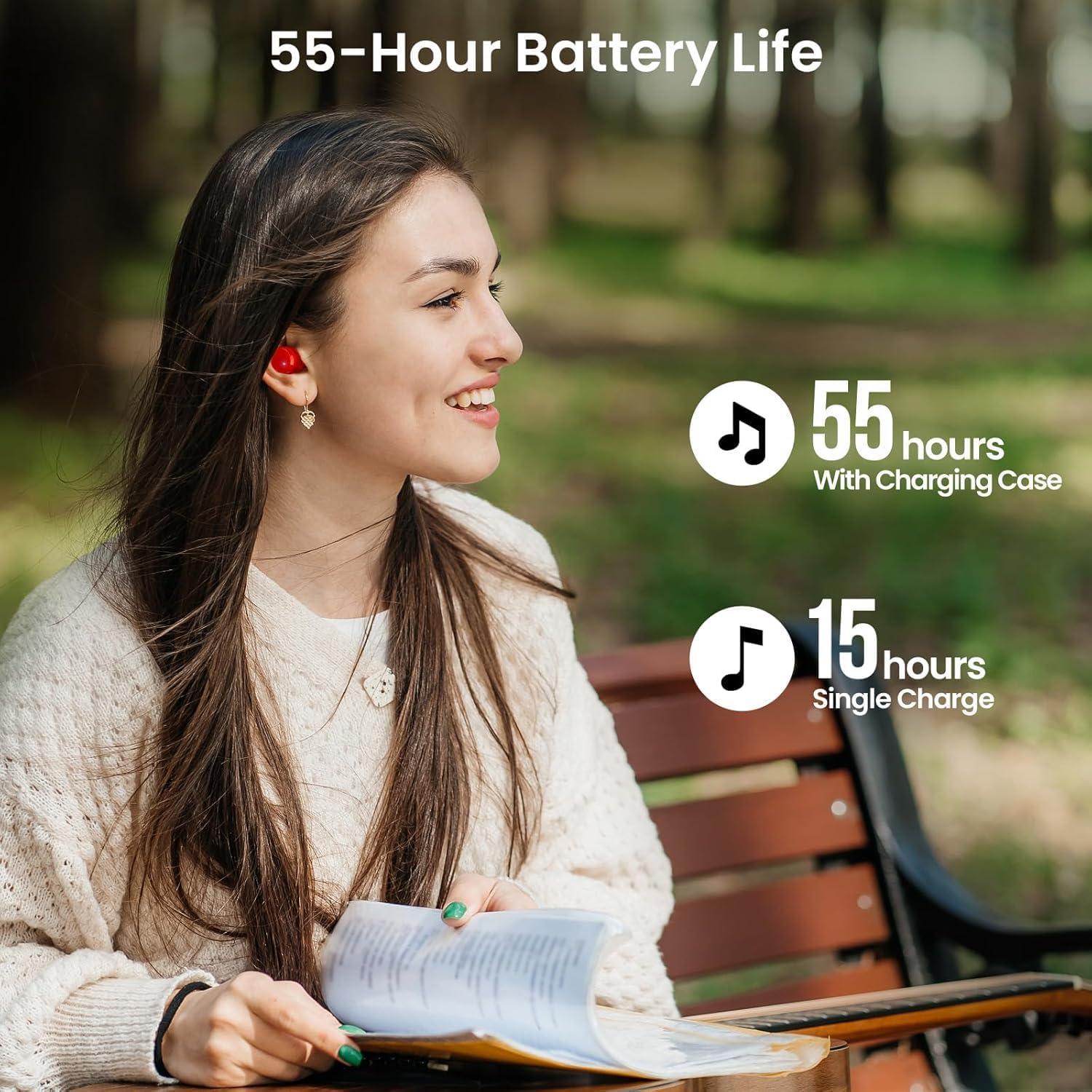 imageTOZO Wireless Earbuds Build in Mic Clear Calls Ergonomic Light Weight Bluetooth 53 in Ear Headphones Waterproof Premium Stereo Sound Ear Buds 30H Playtime with 32 EQs via APPDark Red