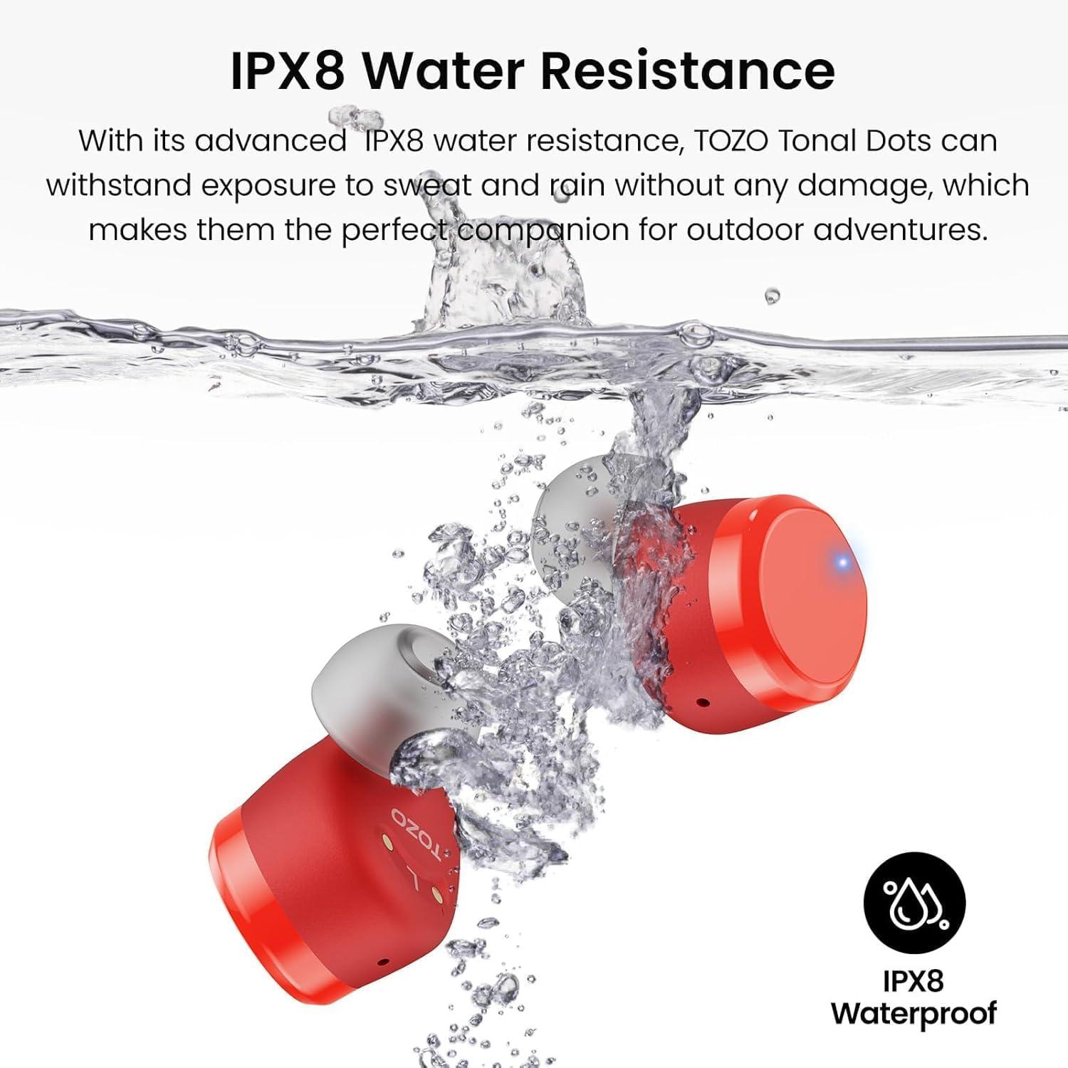 imageTOZO Wireless Earbuds Build in Mic Clear Calls Ergonomic Light Weight Bluetooth 53 in Ear Headphones Waterproof Premium Stereo Sound Ear Buds 30H Playtime with 32 EQs via APPDark Red