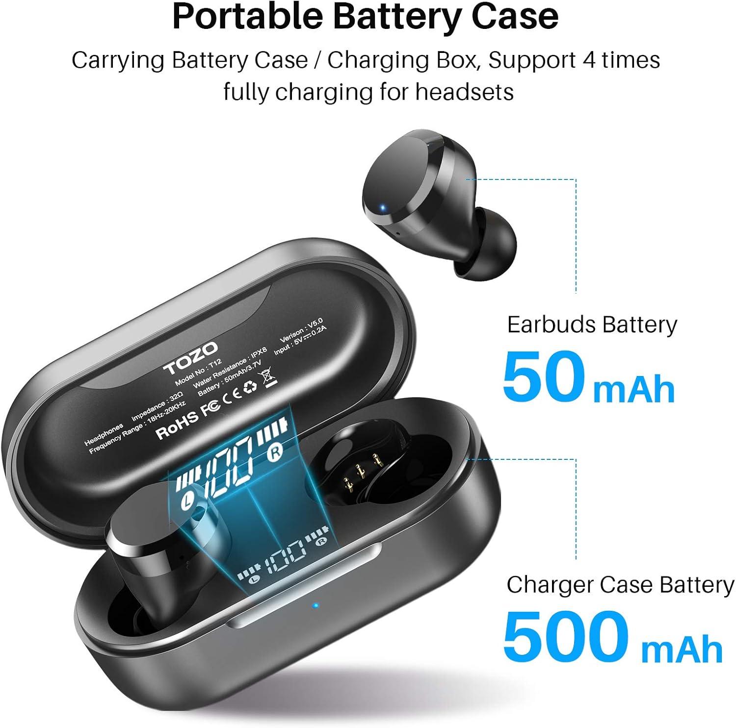 imageTOZO Wireless Earbuds Build in Mic Clear Calls Ergonomic Light Weight Bluetooth 53 in Ear Headphones Waterproof Premium Stereo Sound Ear Buds 30H Playtime with 32 EQs via APPBlack