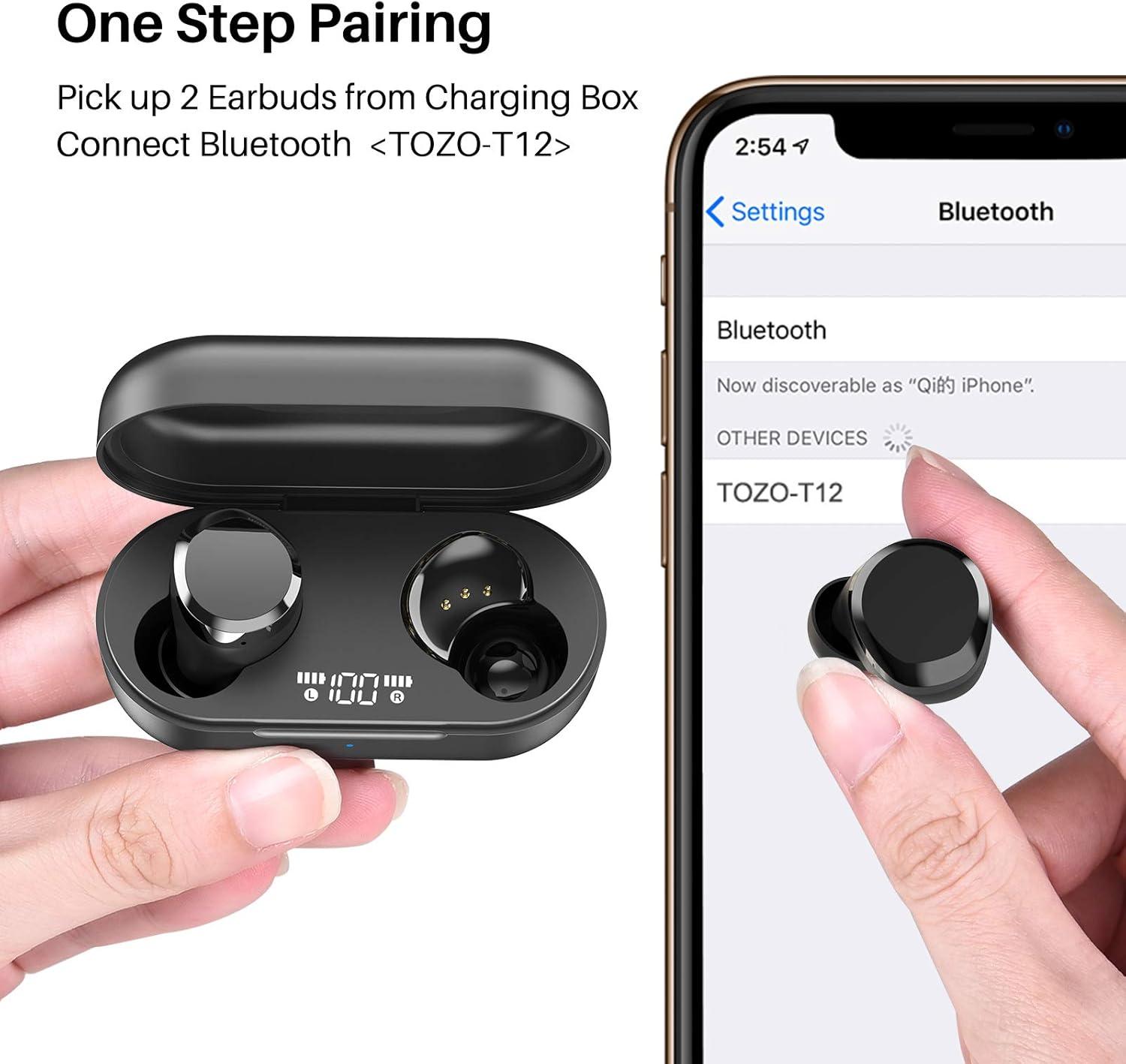 imageTOZO Wireless Earbuds Build in Mic Clear Calls Ergonomic Light Weight Bluetooth 53 in Ear Headphones Waterproof Premium Stereo Sound Ear Buds 30H Playtime with 32 EQs via APPBlack