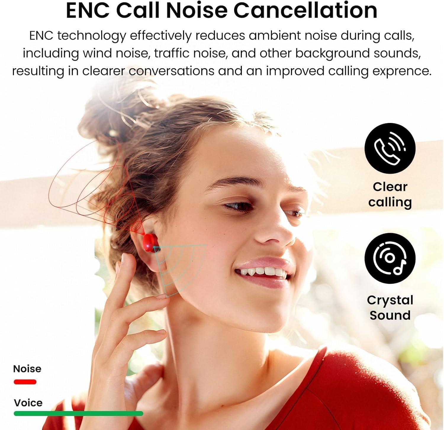 imageTOZO Wireless Earbuds Build in Mic Clear Calls Ergonomic Light Weight Bluetooth 53 in Ear Headphones Waterproof Premium Stereo Sound Ear Buds 30H Playtime with 32 EQs via APPDark Red
