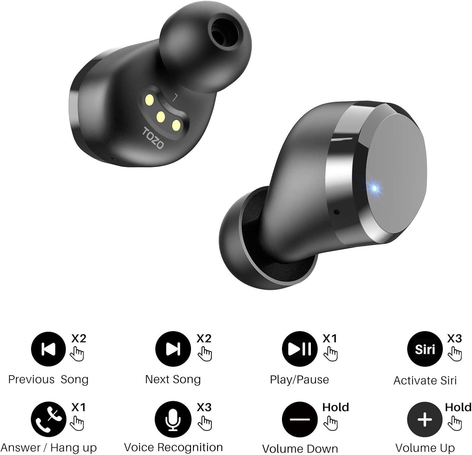 imageTOZO Wireless Earbuds Build in Mic Clear Calls Ergonomic Light Weight Bluetooth 53 in Ear Headphones Waterproof Premium Stereo Sound Ear Buds 30H Playtime with 32 EQs via APPBlack