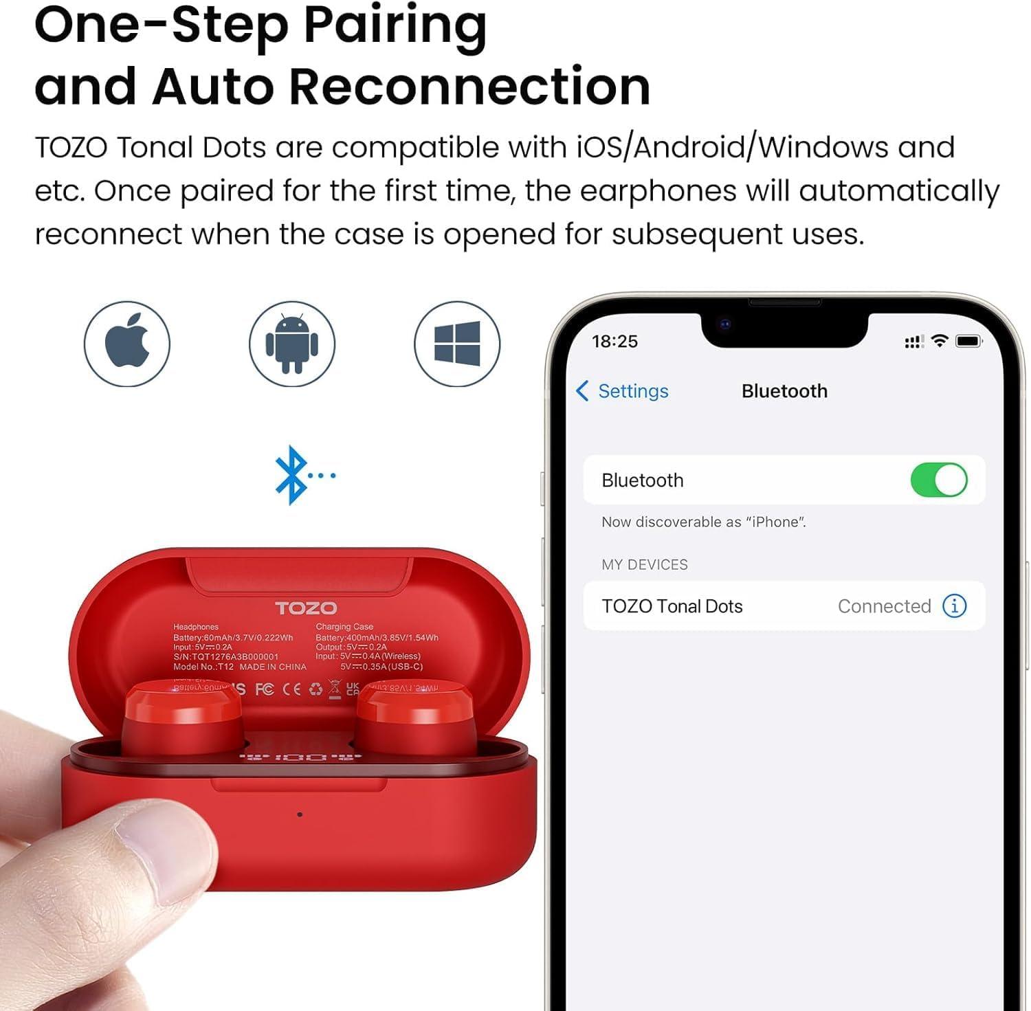 imageTOZO Wireless Earbuds Build in Mic Clear Calls Ergonomic Light Weight Bluetooth 53 in Ear Headphones Waterproof Premium Stereo Sound Ear Buds 30H Playtime with 32 EQs via APPDark Red