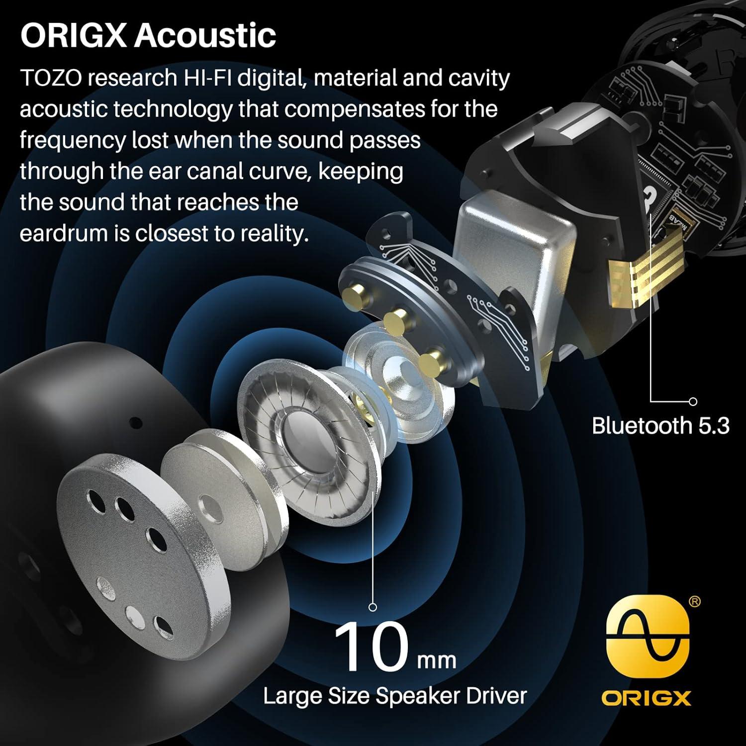 imageTOZO Wireless Earbuds Build in Mic Clear Calls Ergonomic Light Weight Bluetooth 53 in Ear Headphones Waterproof Premium Stereo Sound Ear Buds 30H Playtime with 32 EQs via APPBlack