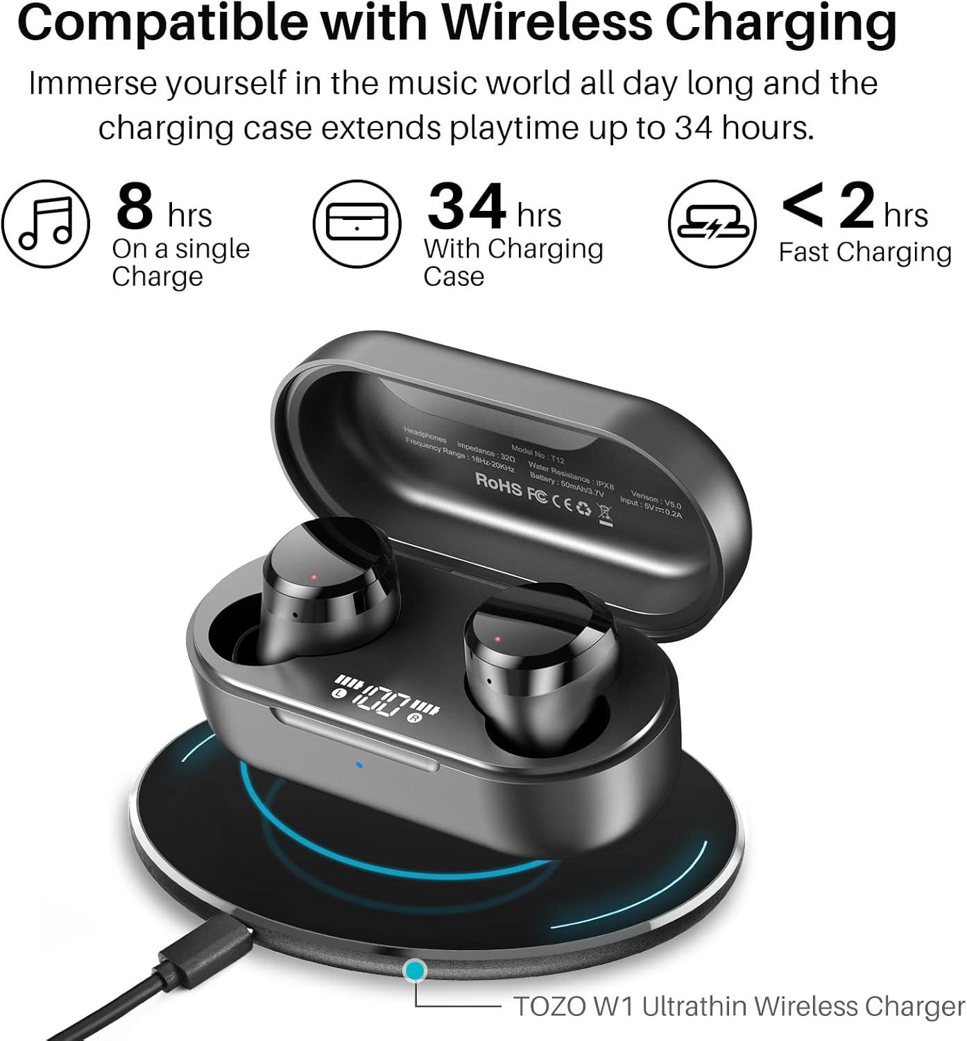 imageTOZO Wireless Earbuds Build in Mic Clear Calls Ergonomic Light Weight Bluetooth 53 in Ear Headphones Waterproof Premium Stereo Sound Ear Buds 30H Playtime with 32 EQs via APPBlack