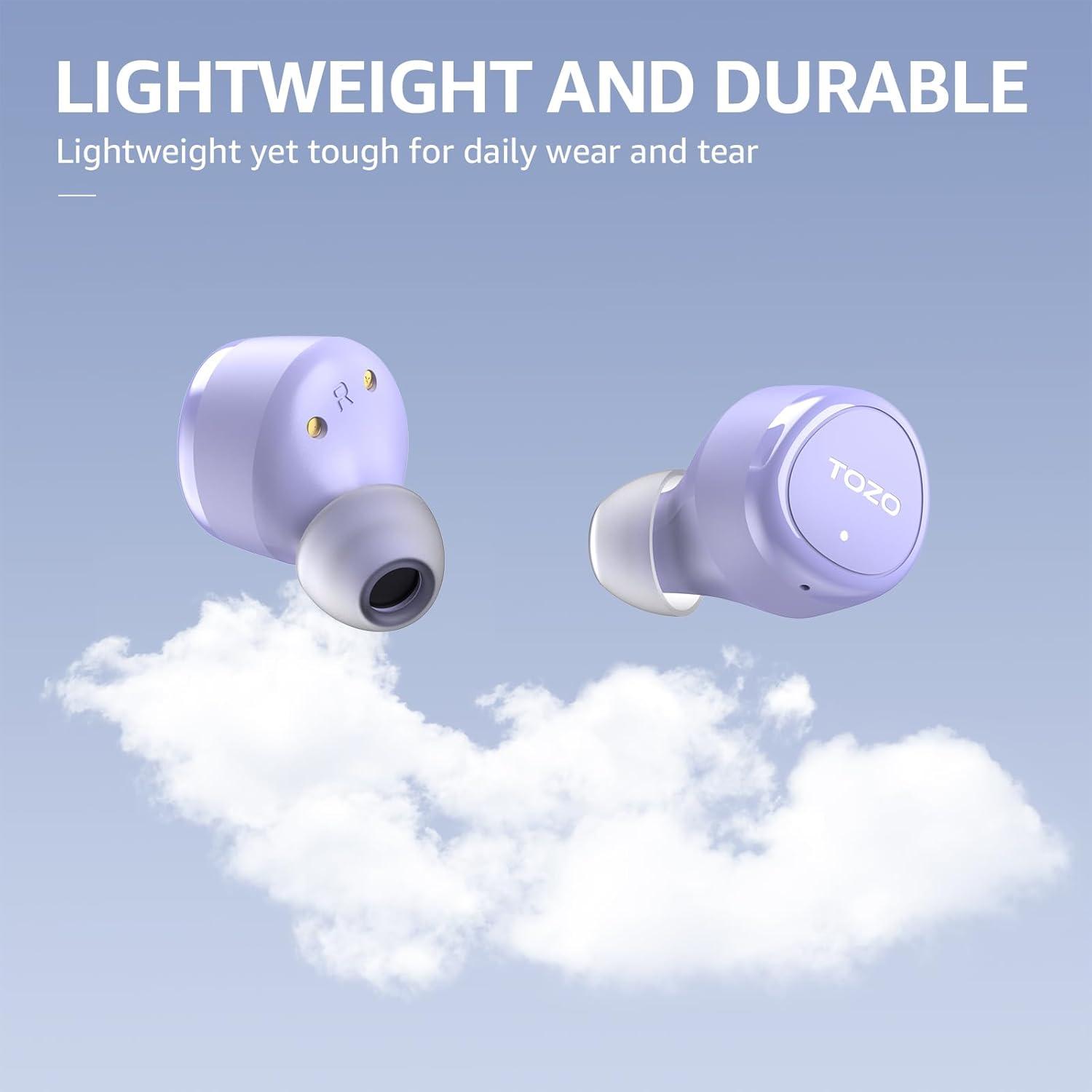 imageTOZO Wireless Earbuds Build in Mic Clear Calls Ergonomic Light Weight Bluetooth 53 in Ear Headphones Waterproof Premium Stereo Sound Ear Buds 30H Playtime with 32 EQs via APPPurple