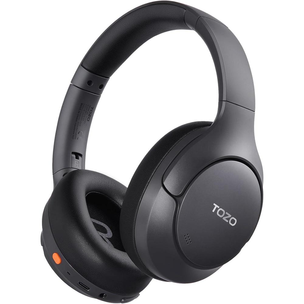 imageTOZO HT3 Hybrid Noise Cancelling Headphones 90H Playtime Wireless Over Ear Bluetooth Headset Spatial Audio AI Chat with 5 Mics Supports Dual Connection and USBC Input with 32 EQ Music ModesTitanium Black