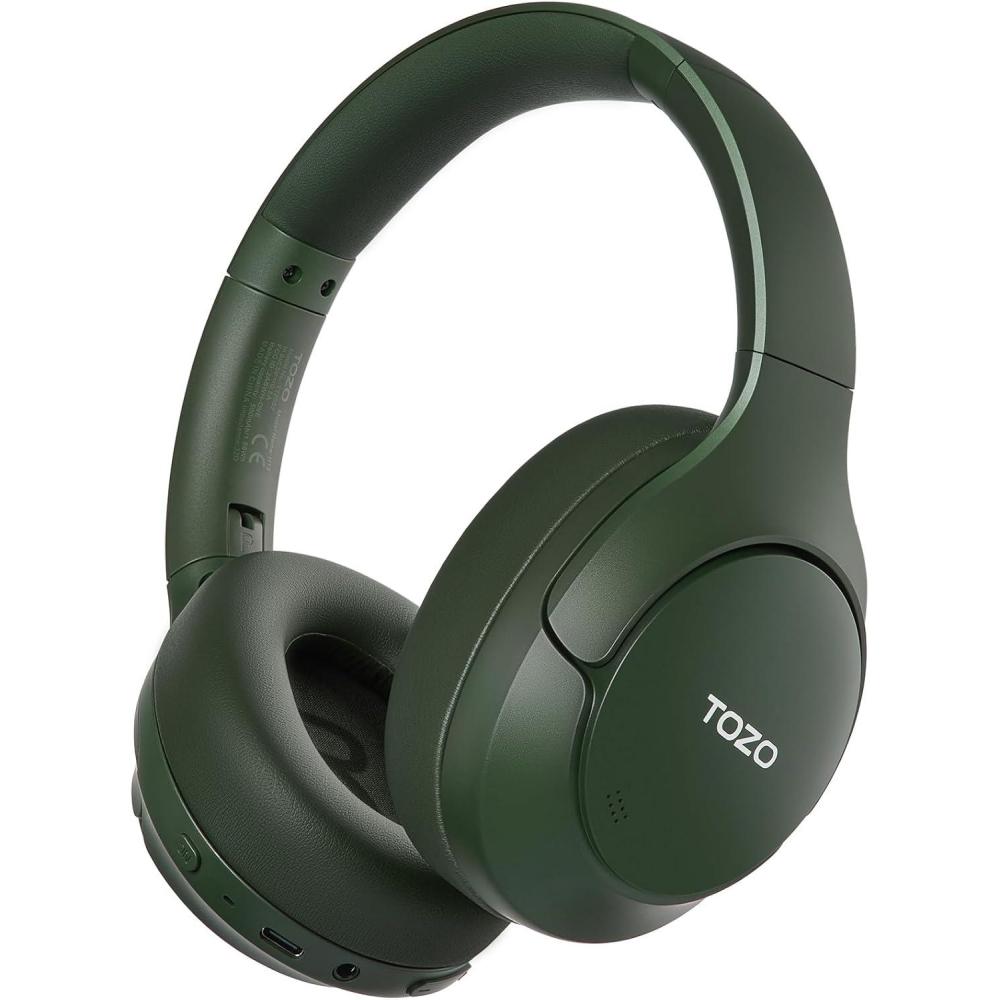 imageTOZO HT3 Hybrid Noise Cancelling Headphones 90H Playtime Wireless Over Ear Bluetooth Headset Spatial Audio AI Chat with 5 Mics Supports Dual Connection and USBC Input with 32 EQ Music ModesGreen