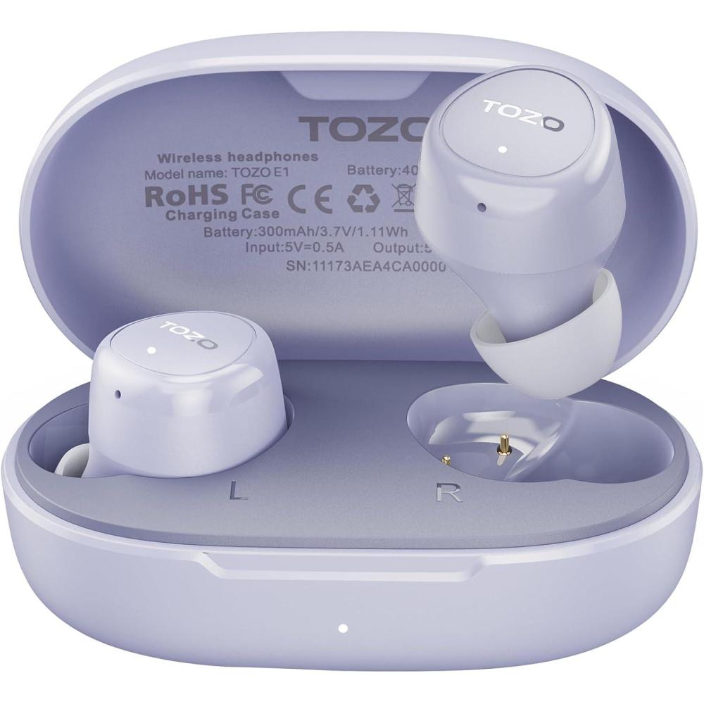 imageTOZO Wireless Earbuds Build in Mic Clear Calls Ergonomic Light Weight Bluetooth 53 in Ear Headphones Waterproof Premium Stereo Sound Ear Buds 30H Playtime with 32 EQs via APPPurple