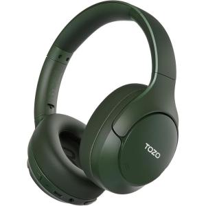 TOZO HT3 Hybrid Noise Cancelling Headphones, 90H Playtime Wireless Over Ear Bluetooth Headset, Spatial Audio AI Chat with 5 Mics, Supports Dual Connection and USB-C Input, with 32 EQ Music Modes(Green)