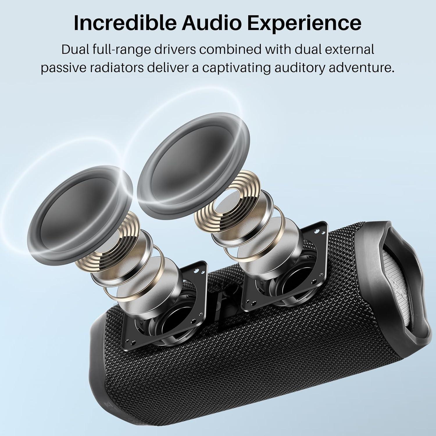 imageTOZO PA2 Bluetooth Speaker with Dual Drivers amp Dual Bass Diaphragms Deep Bass Loud Stereo Sound 25H Playtime Custom EQ App Portable Wireless Speaker for Home Outdoors Travel BlackBlack