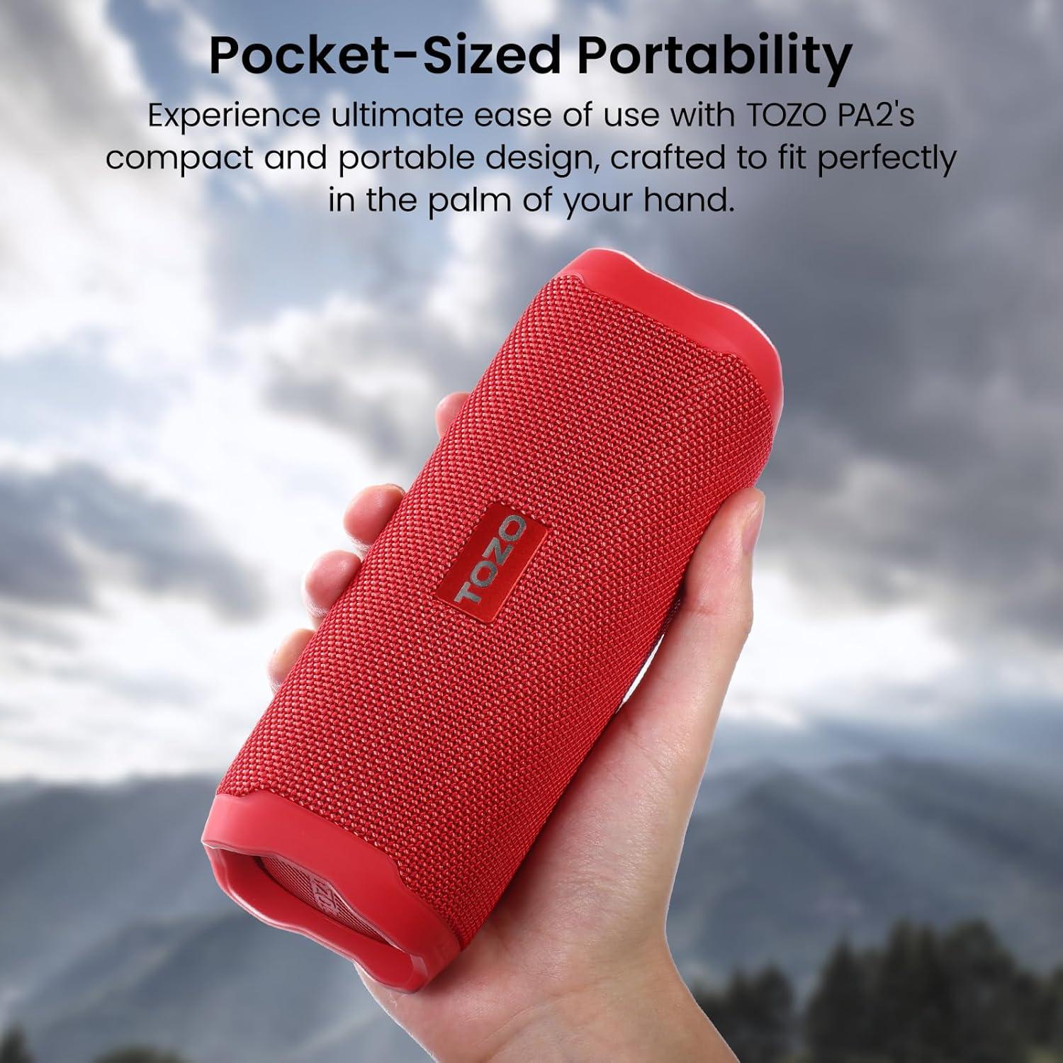 imageTOZO PA2 Bluetooth Speaker with Dual Drivers amp Dual Bass Diaphragms Deep Bass Loud Stereo Sound 25H Playtime Custom EQ App Portable Wireless Speaker for Home Outdoors Travel BlackRed
