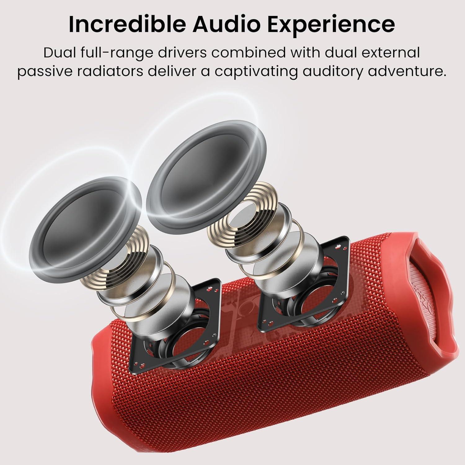 imageTOZO PA2 Bluetooth Speaker with Dual Drivers amp Dual Bass Diaphragms Deep Bass Loud Stereo Sound 25H Playtime Custom EQ App Portable Wireless Speaker for Home Outdoors Travel BlackRed