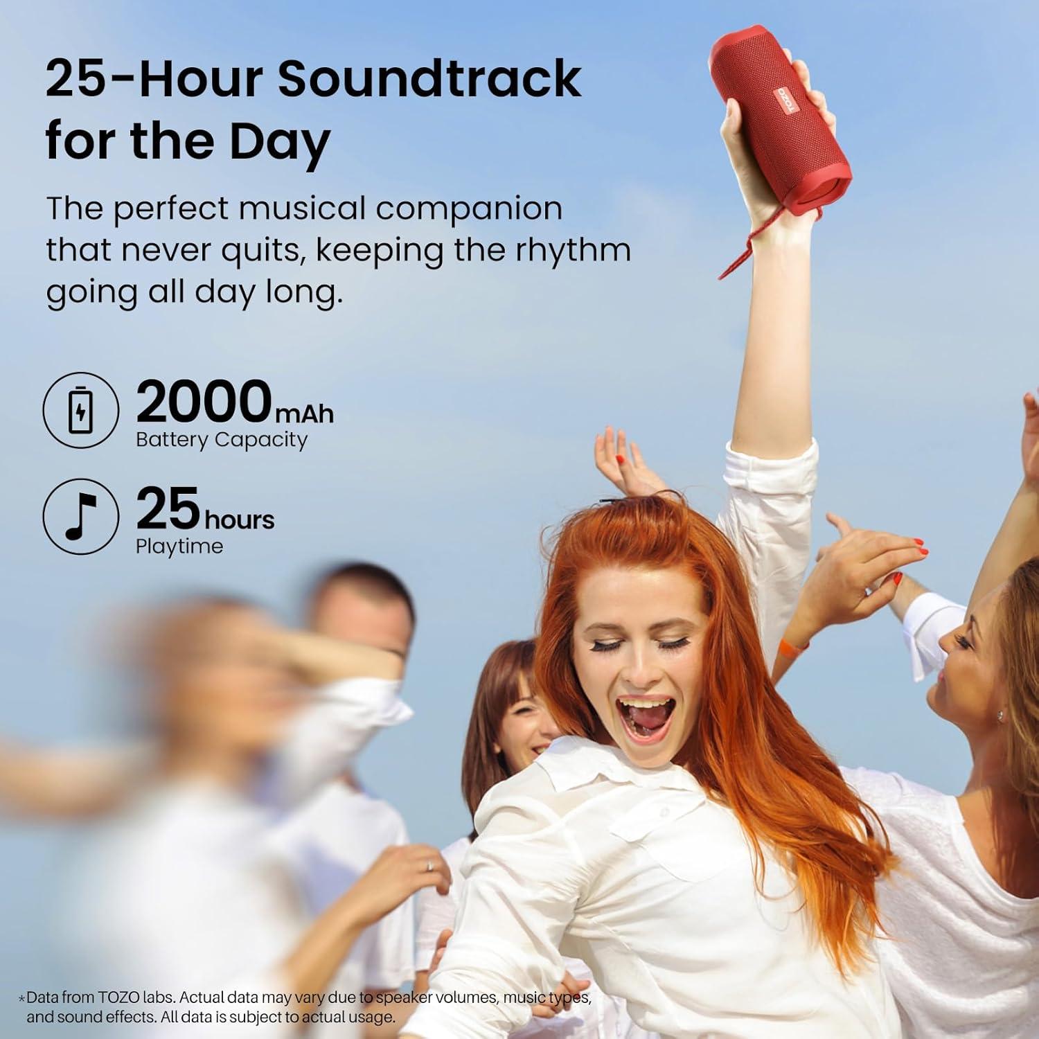 imageTOZO PA2 Bluetooth Speaker with Dual Drivers amp Dual Bass Diaphragms Deep Bass Loud Stereo Sound 25H Playtime Custom EQ App Portable Wireless Speaker for Home Outdoors Travel BlackRed