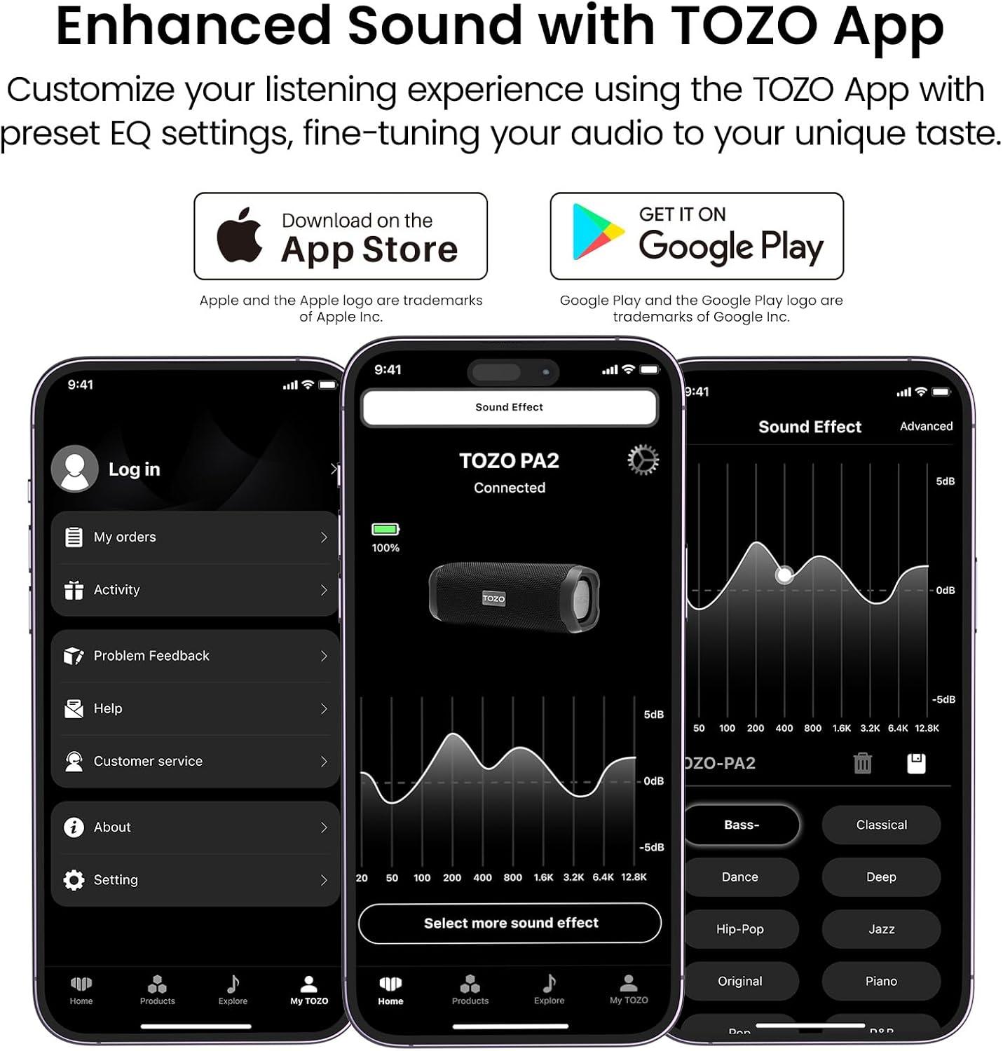 imageTOZO PA2 Bluetooth Speaker with Dual Drivers amp Dual Bass Diaphragms Deep Bass Loud Stereo Sound 25H Playtime Custom EQ App Portable Wireless Speaker for Home Outdoors Travel BlackRed