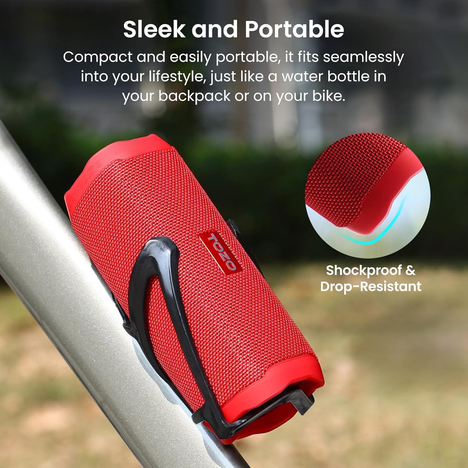 imageTOZO PA2 Bluetooth Speaker with Dual Drivers amp Dual Bass Diaphragms Deep Bass Loud Stereo Sound 25H Playtime Custom EQ App Portable Wireless Speaker for Home Outdoors Travel BlackRed