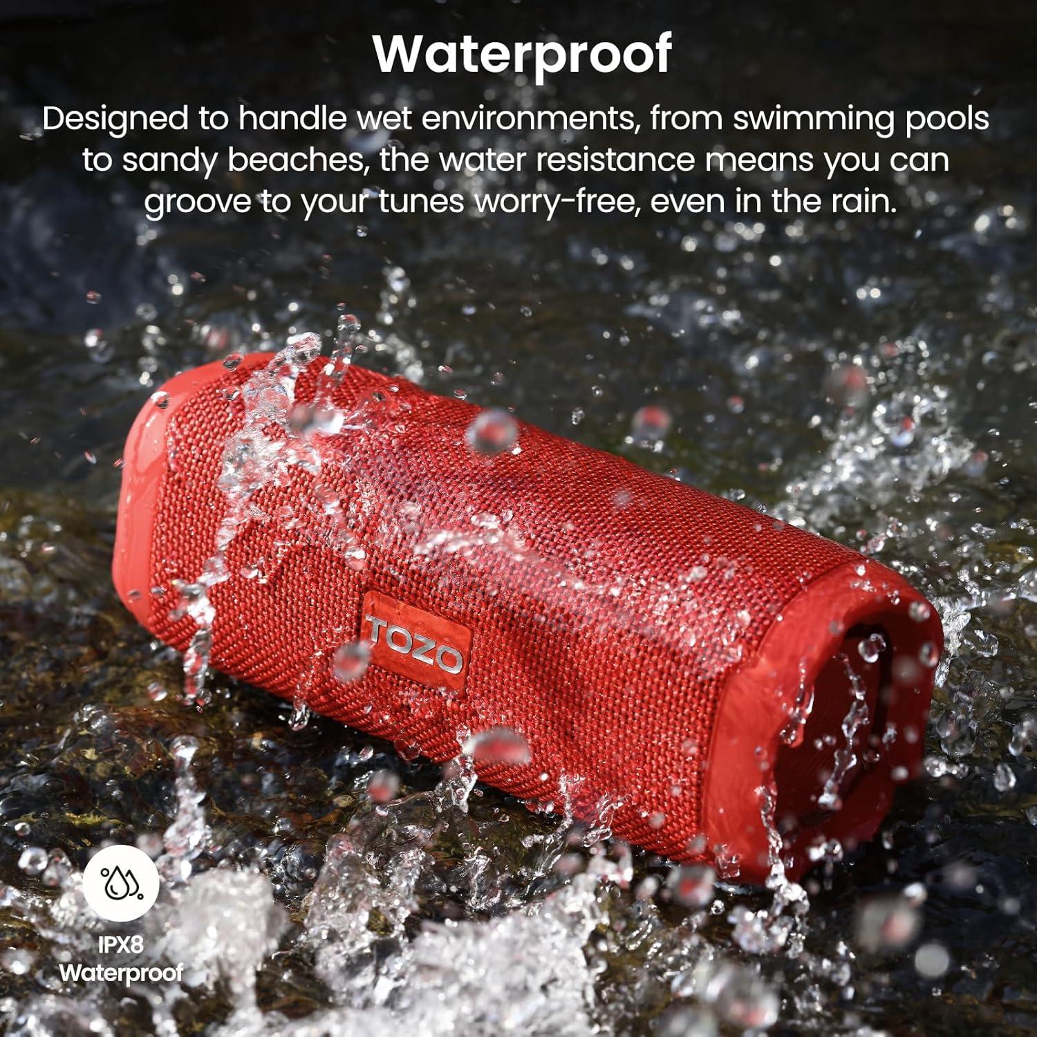 imageTOZO PA2 Bluetooth Speaker with Dual Drivers amp Dual Bass Diaphragms Deep Bass Loud Stereo Sound 25H Playtime Custom EQ App Portable Wireless Speaker for Home Outdoors Travel BlackRed