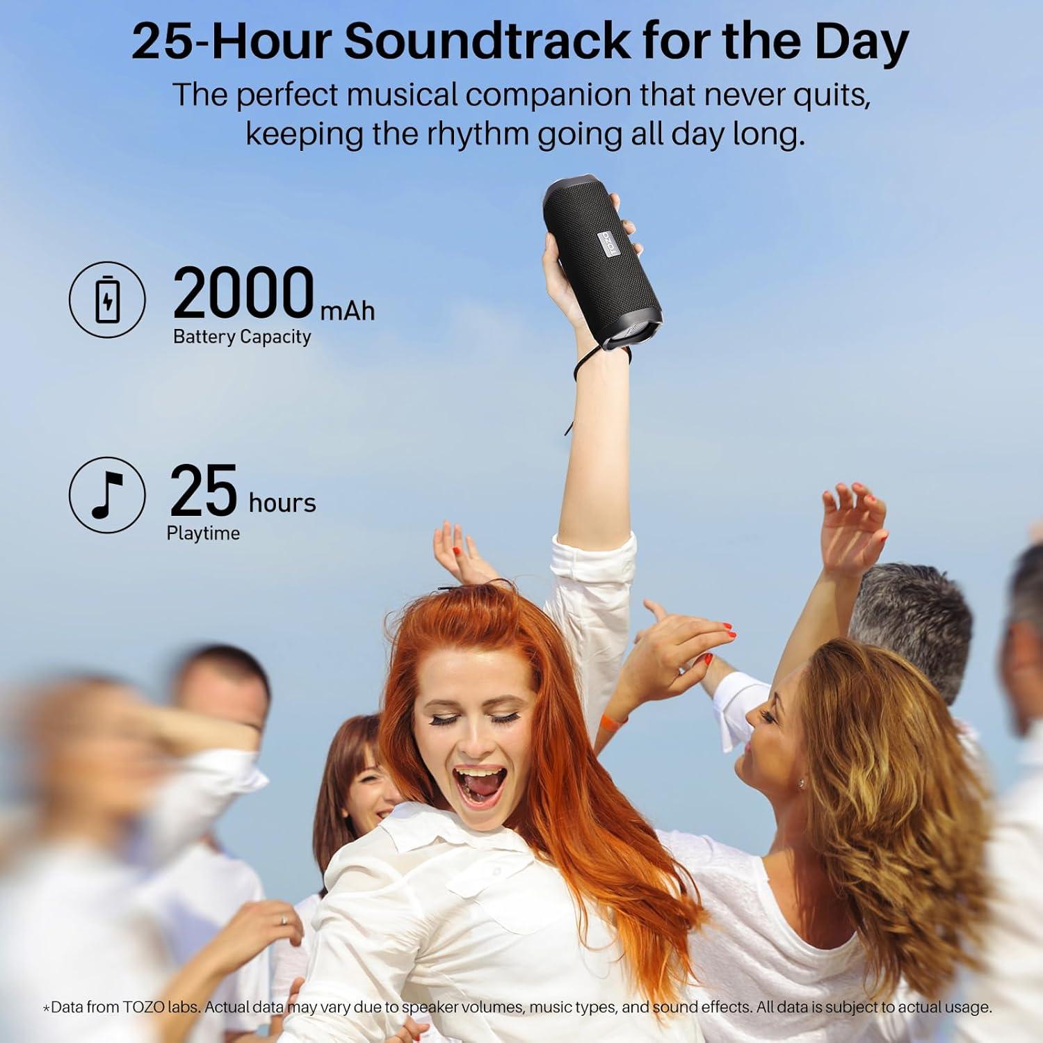 imageTOZO PA2 Bluetooth Speaker with Dual Drivers amp Dual Bass Diaphragms Deep Bass Loud Stereo Sound 25H Playtime Custom EQ App Portable Wireless Speaker for Home Outdoors Travel BlackBlack