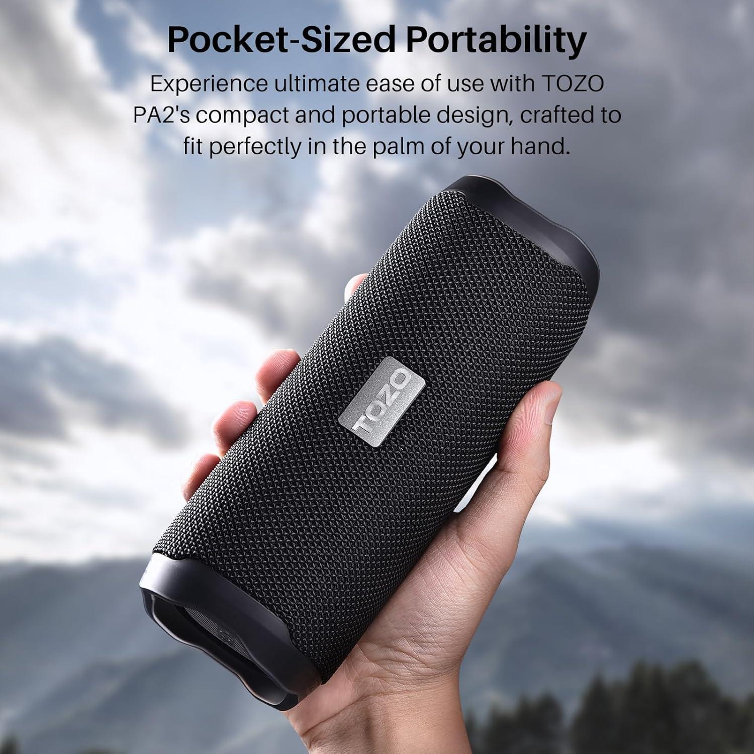 imageTOZO PA2 Bluetooth Speaker with Dual Drivers amp Dual Bass Diaphragms Deep Bass Loud Stereo Sound 25H Playtime Custom EQ App Portable Wireless Speaker for Home Outdoors Travel BlackBlack
