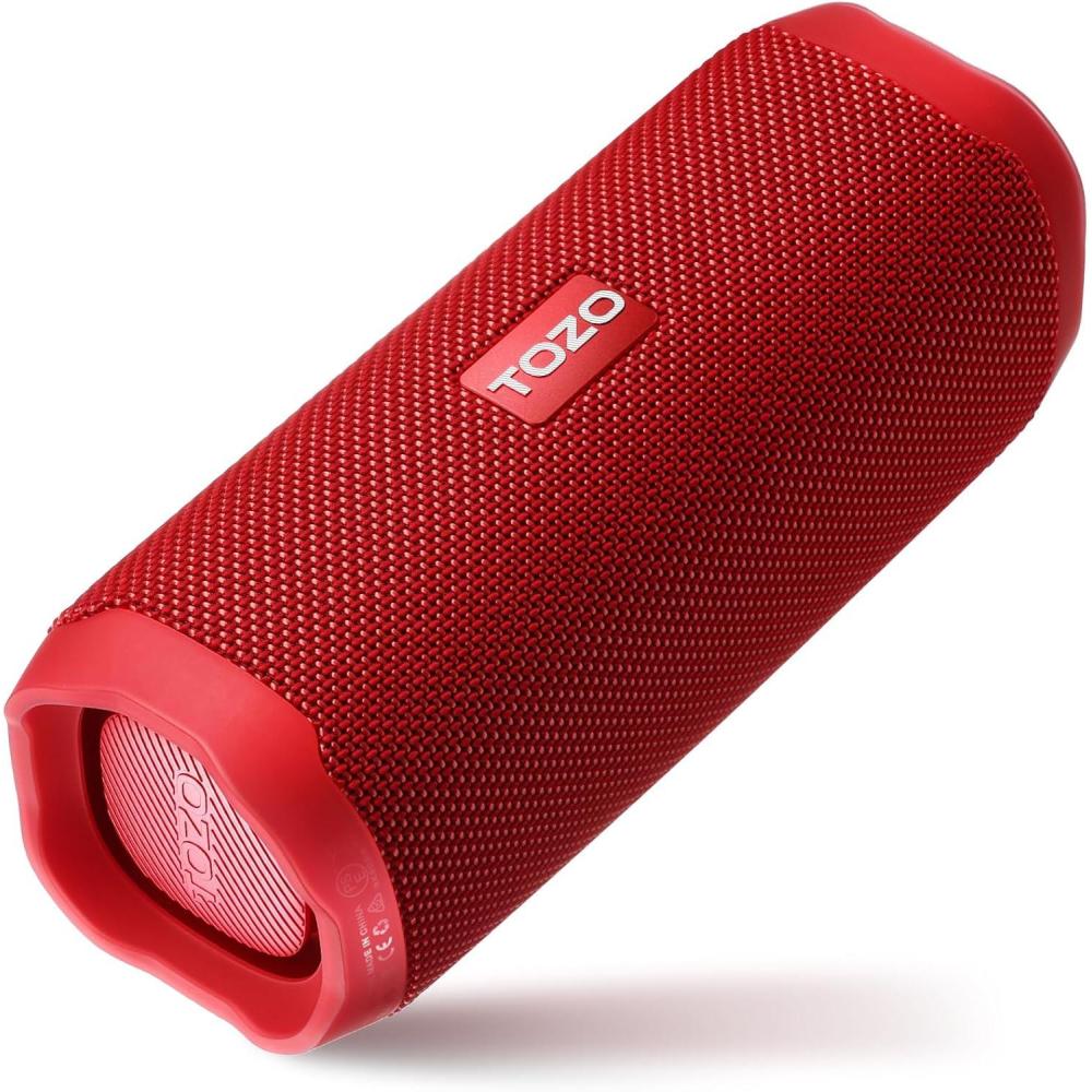 imageTOZO PA2 Bluetooth Speaker with Dual Drivers amp Dual Bass Diaphragms Deep Bass Loud Stereo Sound 25H Playtime Custom EQ App Portable Wireless Speaker for Home Outdoors Travel BlackRed