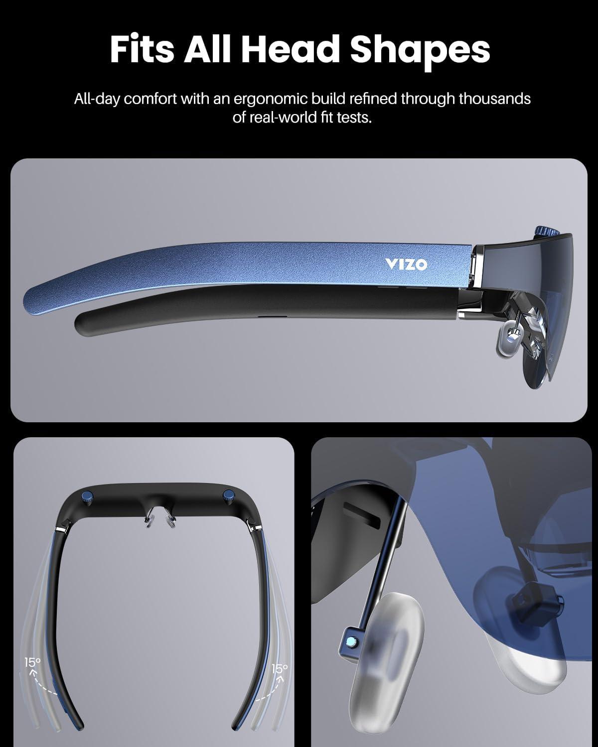 imageTOZO VIZO V1 AR Glasses with UltraBright Display Builtin Stereo Speakers Adjustable Myopia Correction 0500 118 Virtual Mega Screen 2D3D Mode Switching Compatible for iPhoneMacPCSky Blue