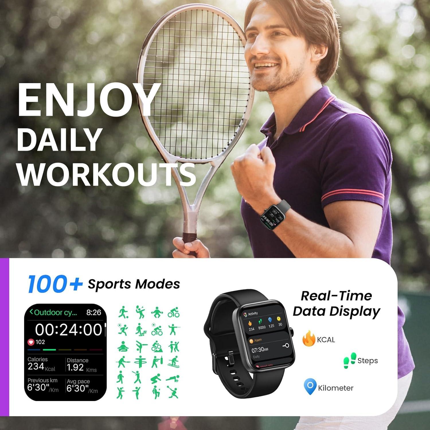 imageTOZO S3 Smart Watch for Men amp Women 183 HD Touchscreen Bluetooth Calling Sleep amp Activity Tracking IP68 Waterproof 10Day Battery Life Compatible with iOS amp AndroidMatte Black