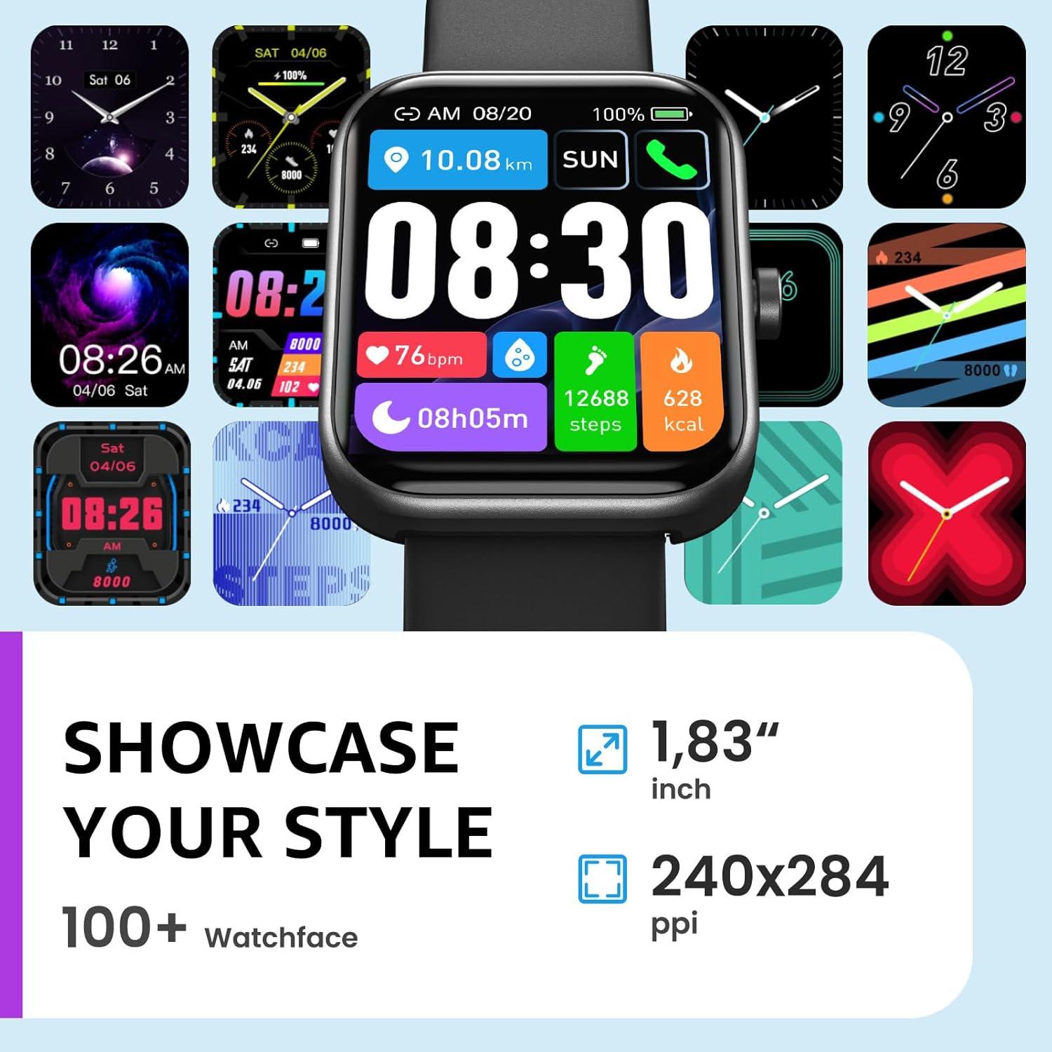 imageTOZO S3 Smart Watch for Men amp Women 183 HD Touchscreen Bluetooth Calling Sleep amp Activity Tracking IP68 Waterproof 10Day Battery Life Compatible with iOS amp AndroidMatte Black