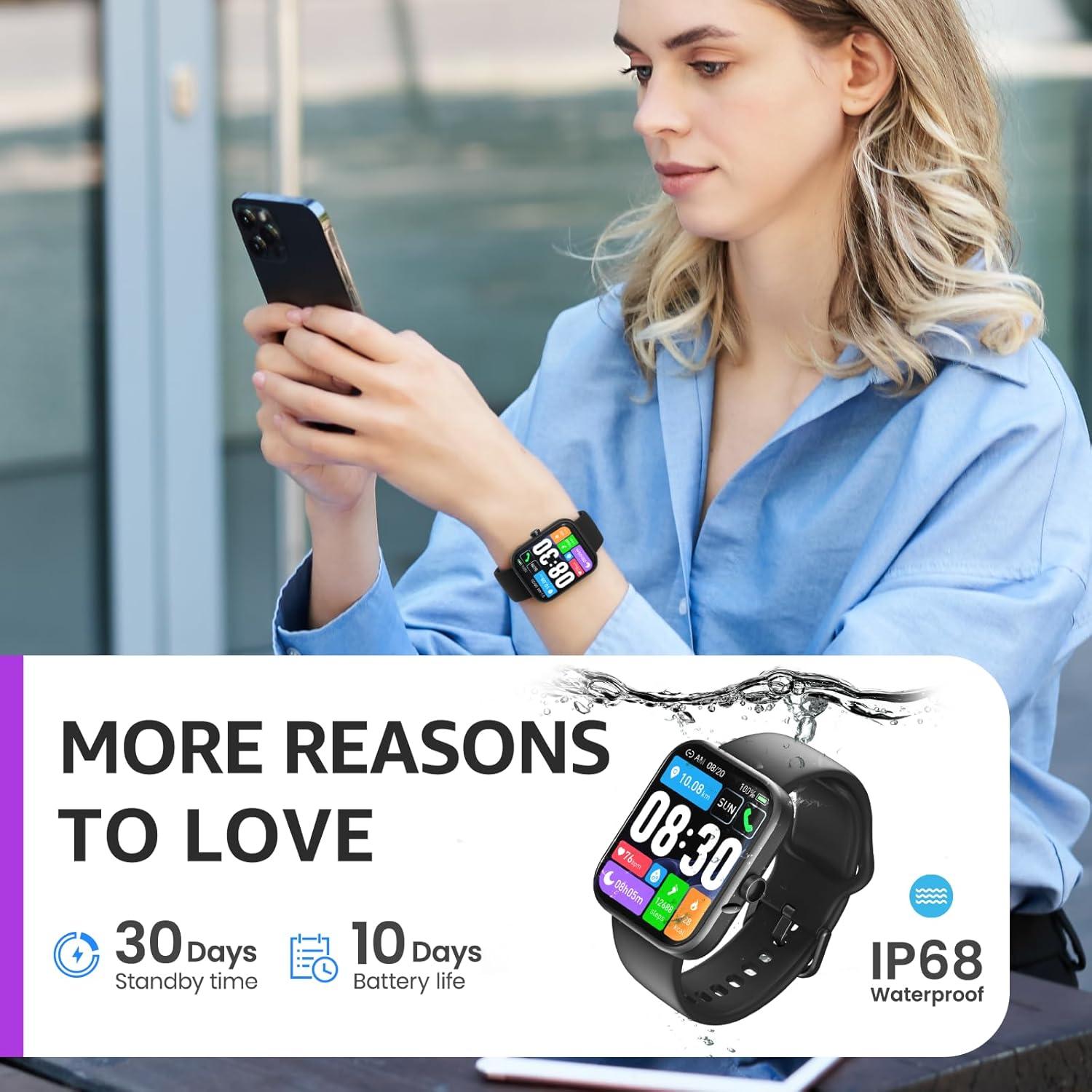 imageTOZO S3 Smart Watch for Men amp Women 183 HD Touchscreen Bluetooth Calling Sleep amp Activity Tracking IP68 Waterproof 10Day Battery Life Compatible with iOS amp AndroidMatte Black